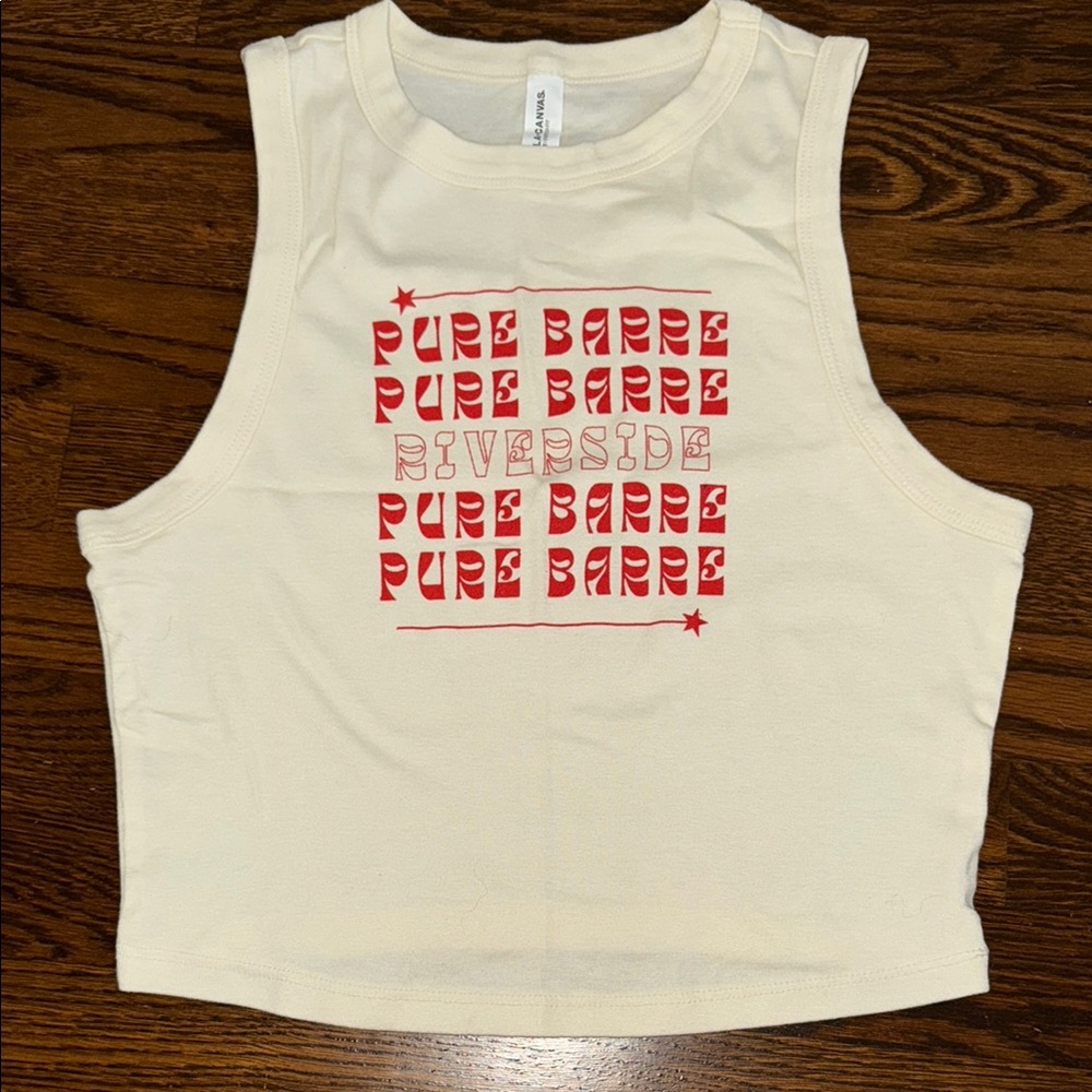 Pure Barre Cream and Red Tank Top Retro Graphic